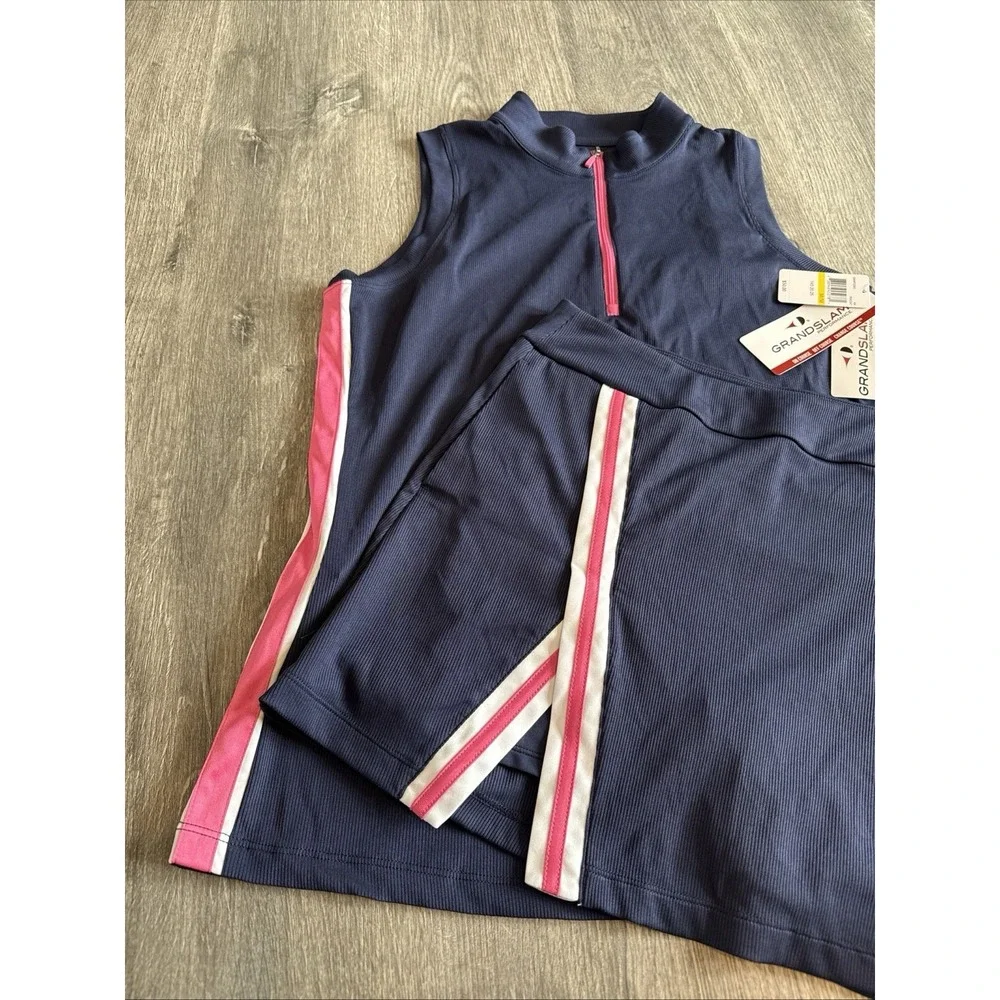 Grand Slam Performance Women Tennis Pickleball 2 pc Set Skort‎ Tank Navy NWT Med